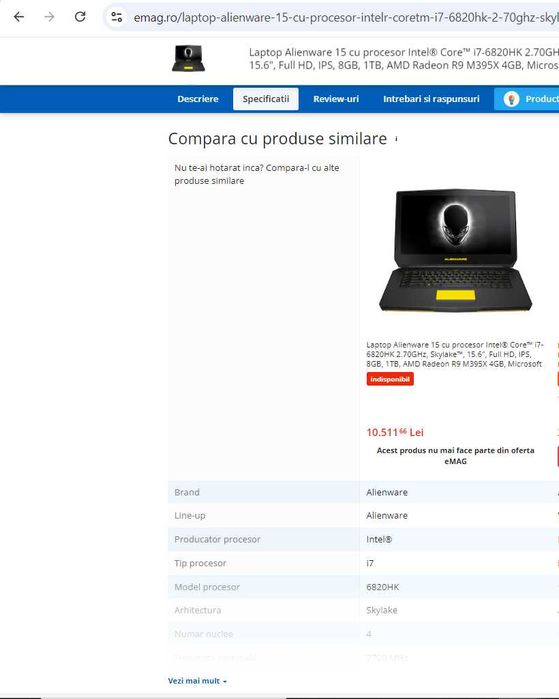 Laptop gaming ALIENWARE, intel core i7- ,ram 16 gb, video dedicat