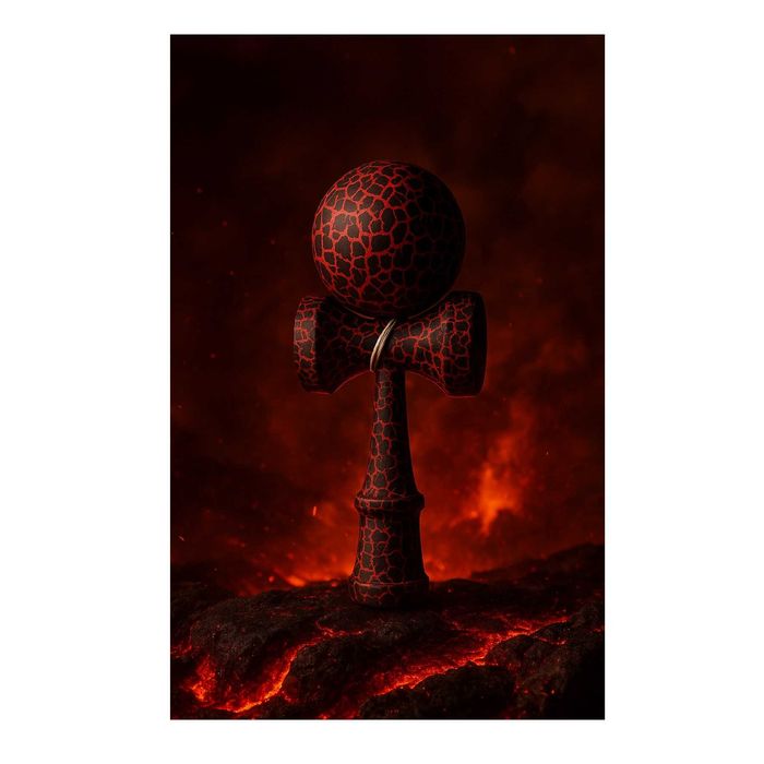 Kendama lemn 18 cm Inferno Red Crack vopsea mata aderenta, antrenament