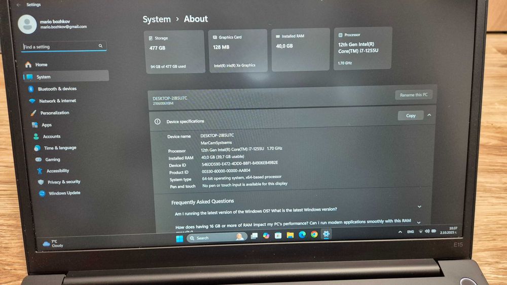 Lenovo ThinkPad E15 Gen 4 i7-1255U/40GB DDR4/512GB SSD NVMe