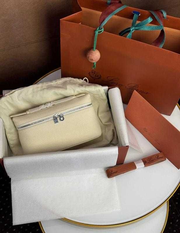 Geanta Loro Piana LP19, Crema Sabbia, 20 cm