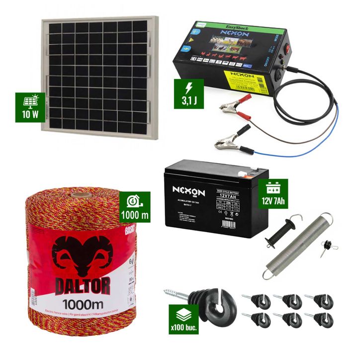 Pachet gard electric cu Panou solar 3,1J și 1000m Fir 90Kg acumulator