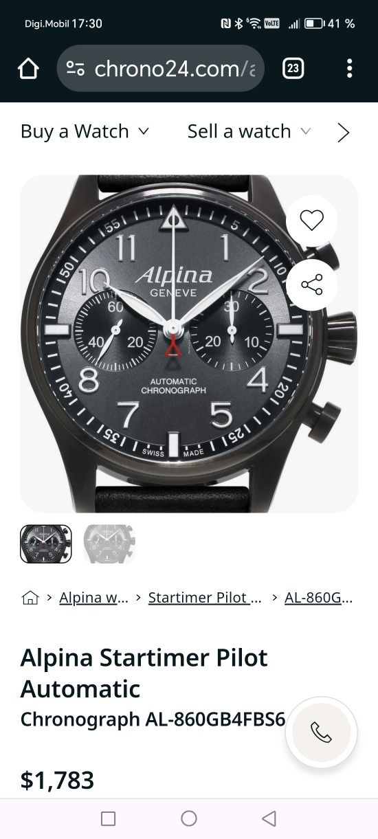 Ceas Alpina Startimer Pilot Automatic Chronograph - 44 mm