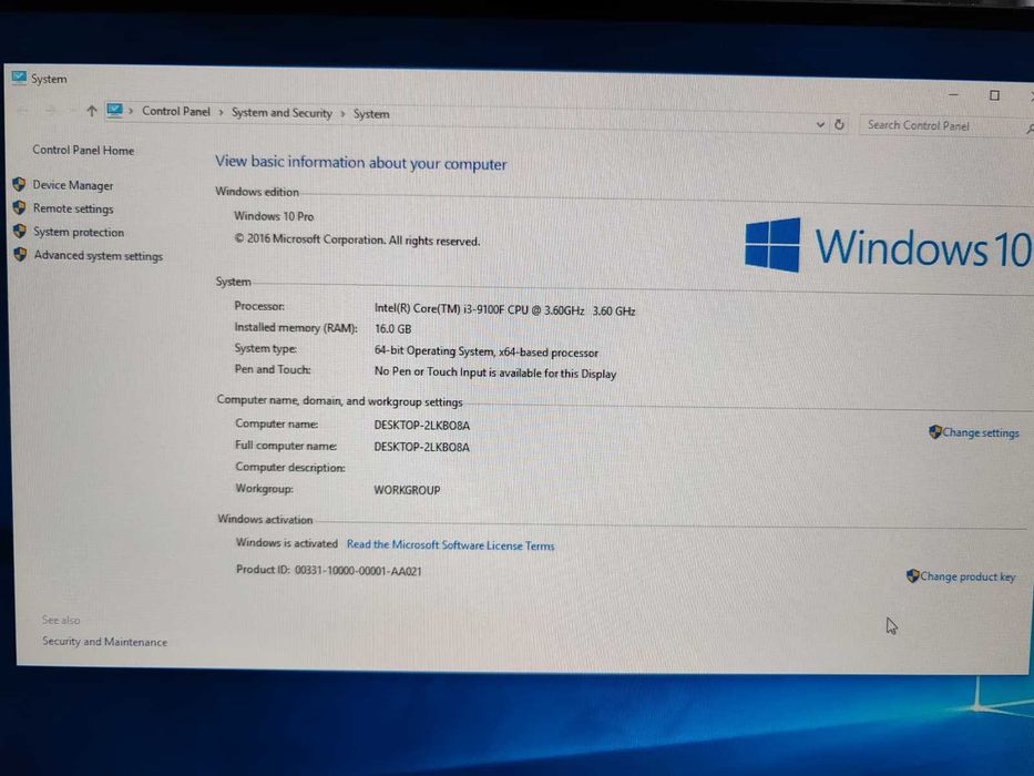 PC i3-9100 3.6Ghz 16GB DDR4