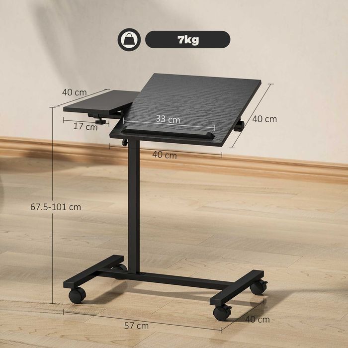 Măsuță pentru Laptop de Canapea cu Roți Blocabile și Blat Inclinabil