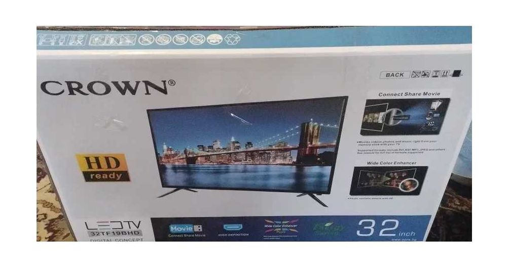 Телевизор Crown 32TF19BHD, 32 Инча, 1366x768 HD,LED, Гаранция 2 години
