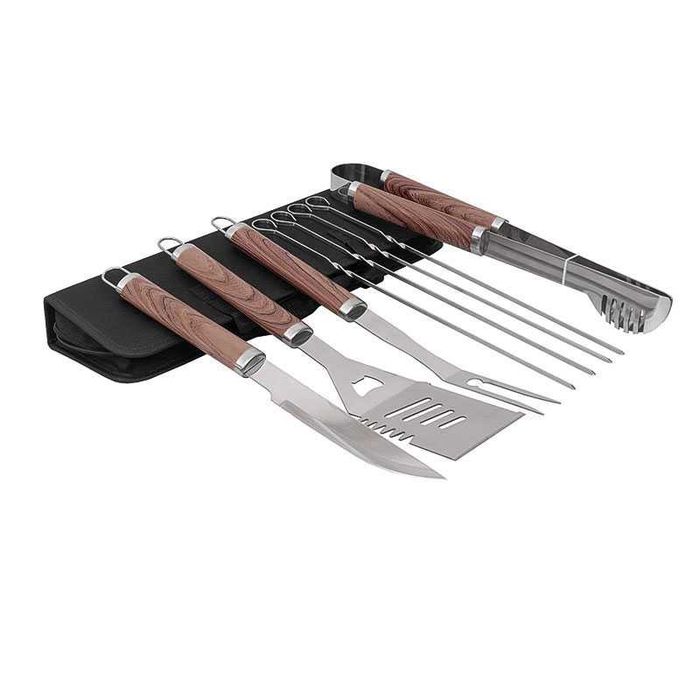 Комплект от 8 аксесоари за барбекю в черна чанта за съхранение