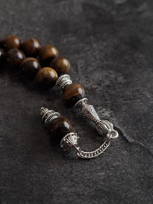 Премиальные чётки(тасбих) ручной работы из тигрового глаза — 33 бусины