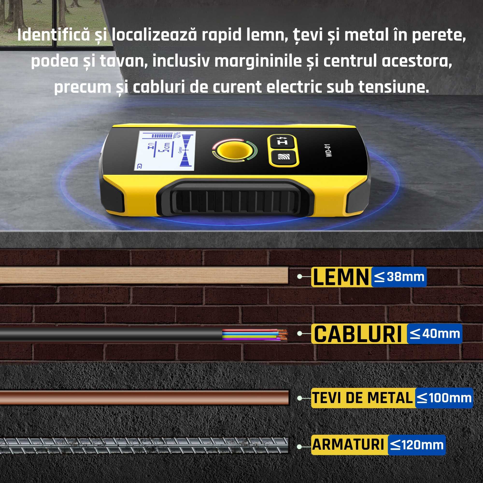 Detector Digital Localizare Cabluri Lemn Tevi in Perete FNIRSI WD-01