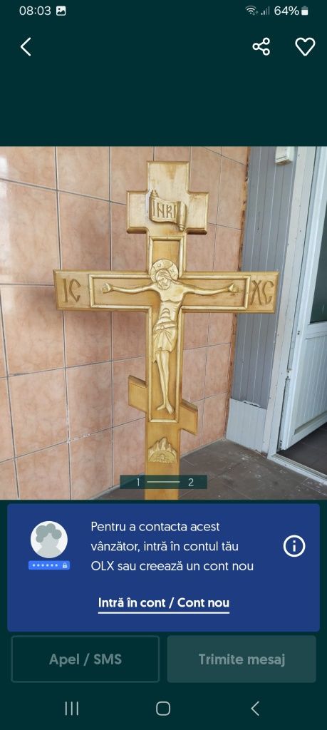Cruce pentru troita sculptata manual