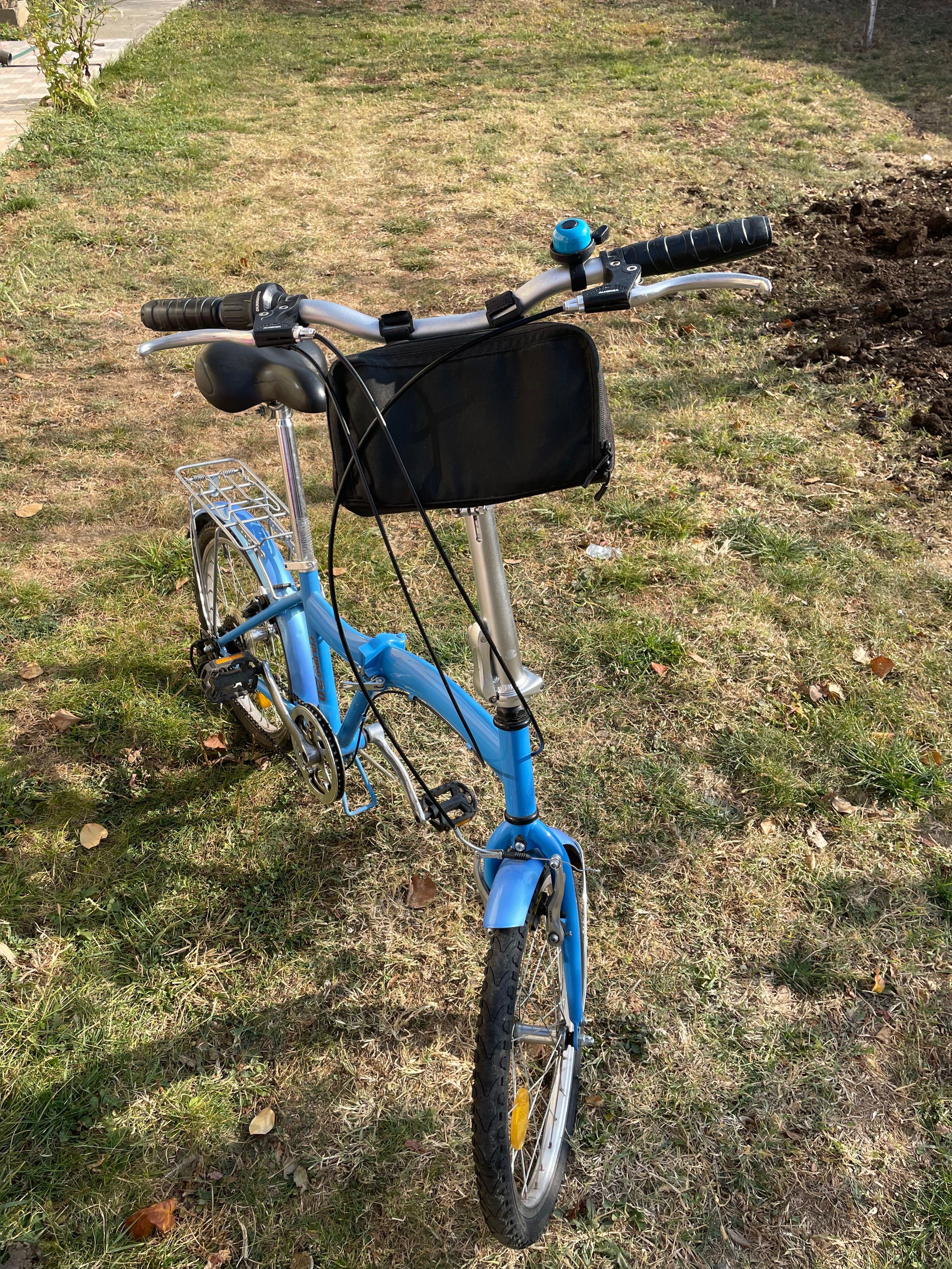 Bicicletă pliabilă cu 6 viteze Shimano + accesorii (cască, pompă etc.)