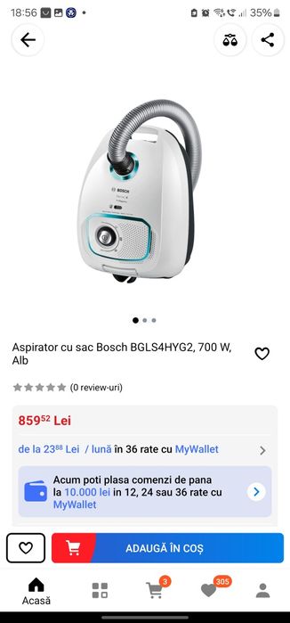 Aspirator cu sac Bosch BGLS4HYG2, 700 W, Alb