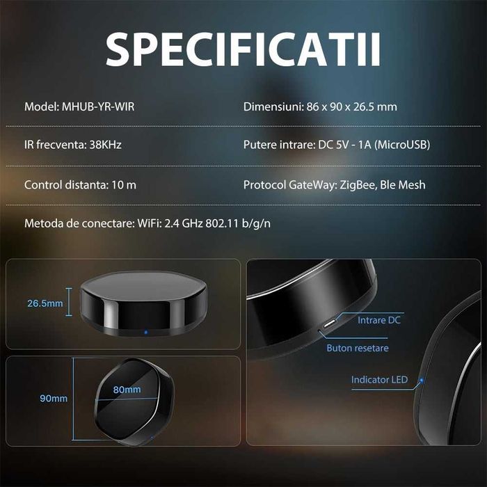 Telecomanda universala Hub inteligent IR, WiFi, Tuya, SmartLife, Alexa