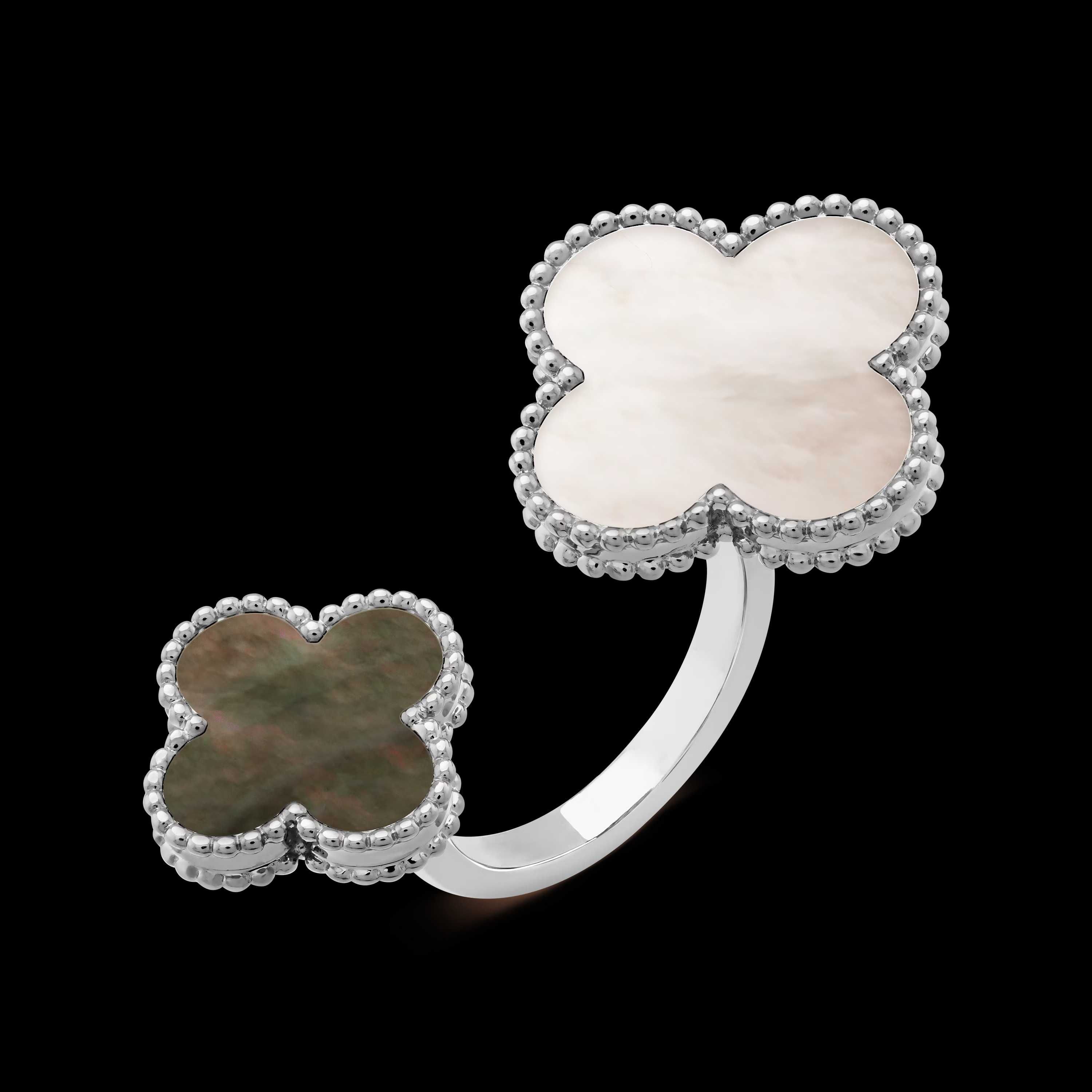 Van Cleef & Arpels VCA Silver Grey Mother Magic Clovers Дамски Пръстен