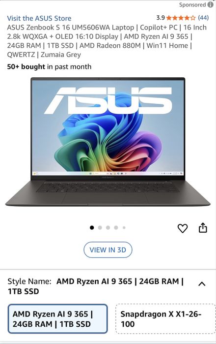 Laptop Asus Zenbook s16