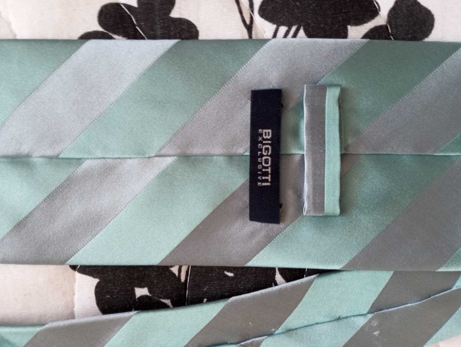 Cravata in dungi turcoaz cu gri  Bigotti Exclusiv, executata manual