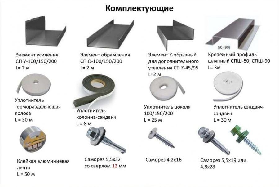 ЛСТК, Сэндвич панели, Доборные элементы, отлив, откосы, саморезы