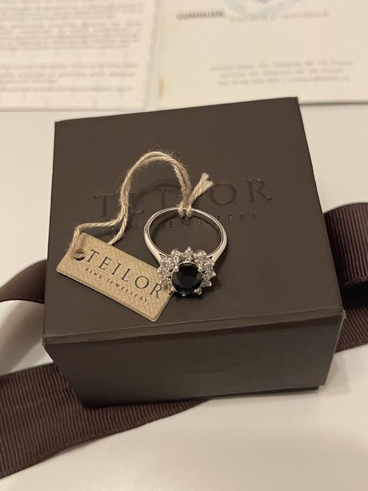 Inel Teilor aur 14k, diamante și safir 1,56ct , marimea 48