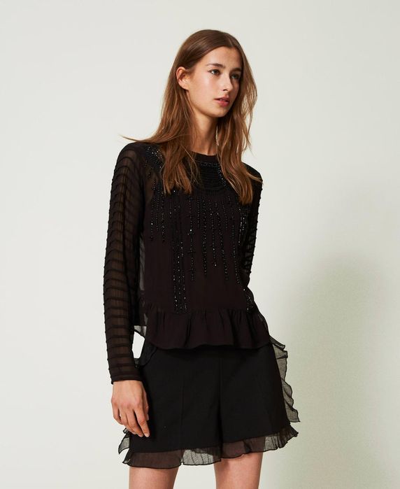 Блуза от тюл и ръчно шити пайети Twinset, размер М, нова с етикет!