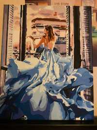 frumoasa imagine a unei fete intr-o rochie albastra