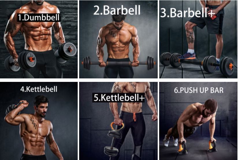 Set gantere 6-in-1 Zoco Body Fit® YLK020, Greutate totala 35 kg, Negru