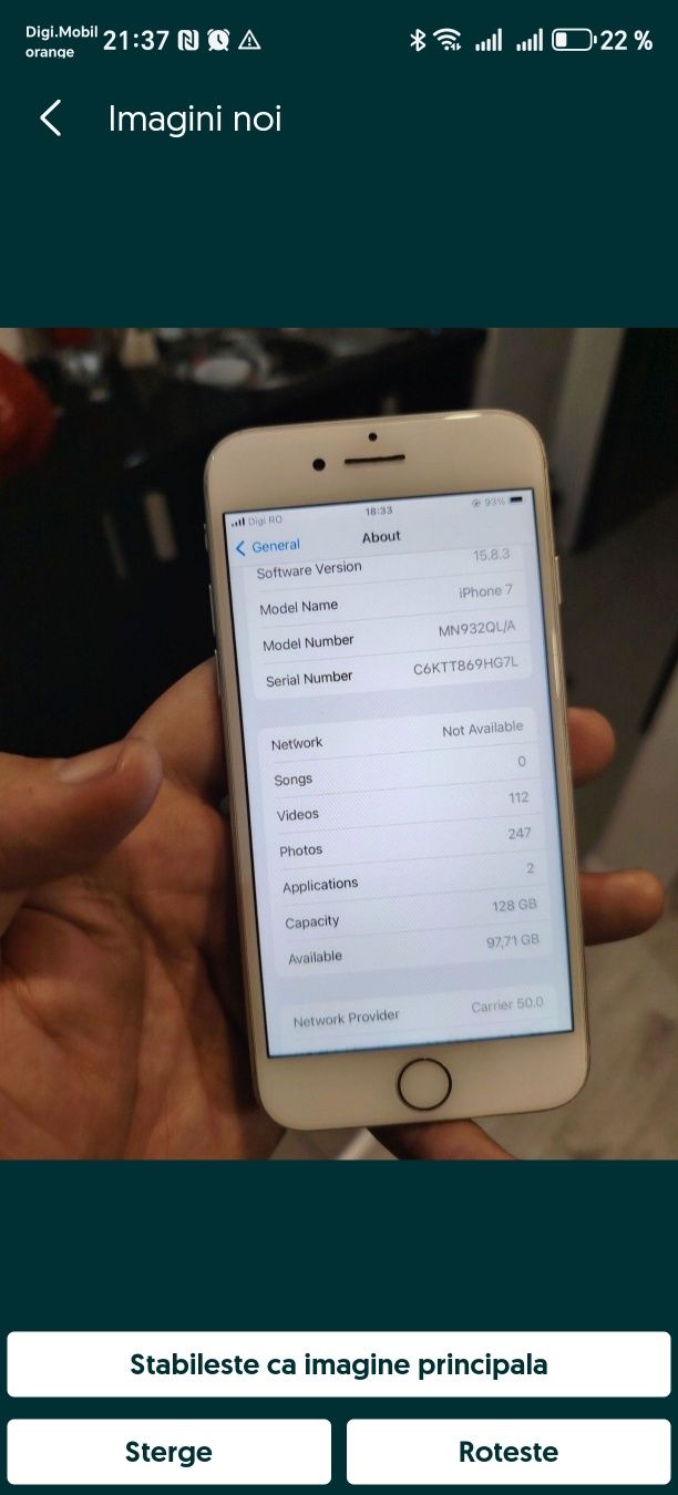 IPhone 7 Alb 128GB 100%