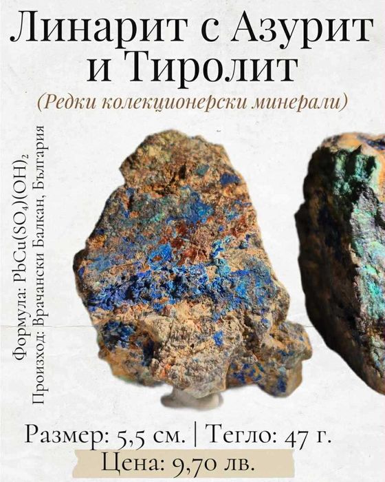 Линарит с Азурит, Тенантит, Тиролит и Тенорит