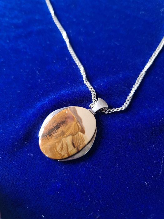 N lant argint 925,pandantiv cu piatra jasp protectoare,vintage,superb