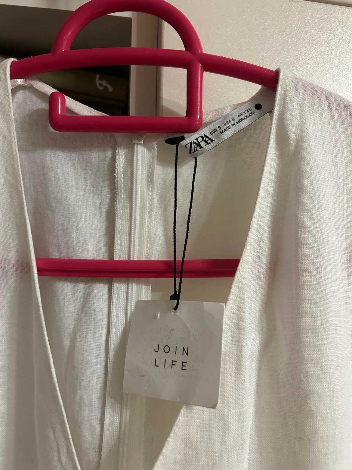 Zara Нова с етикет рокля, лятна , бяла, лен, р-р S