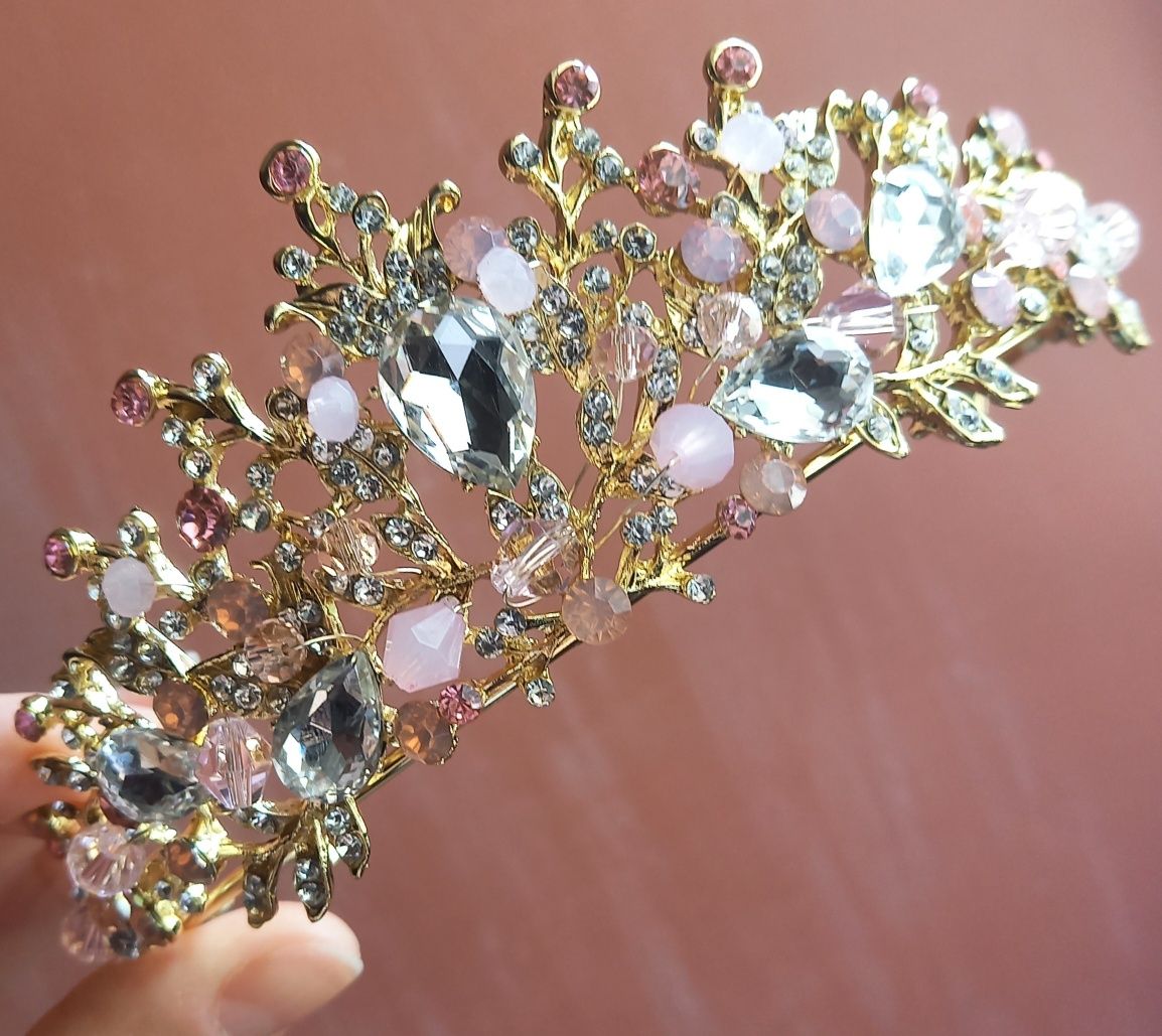 Coronita mireasa aurie set bijuterii auriu colier cercei