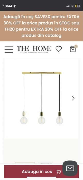 Lustra / plafoniera moderna din alama/aurie 3 becuri