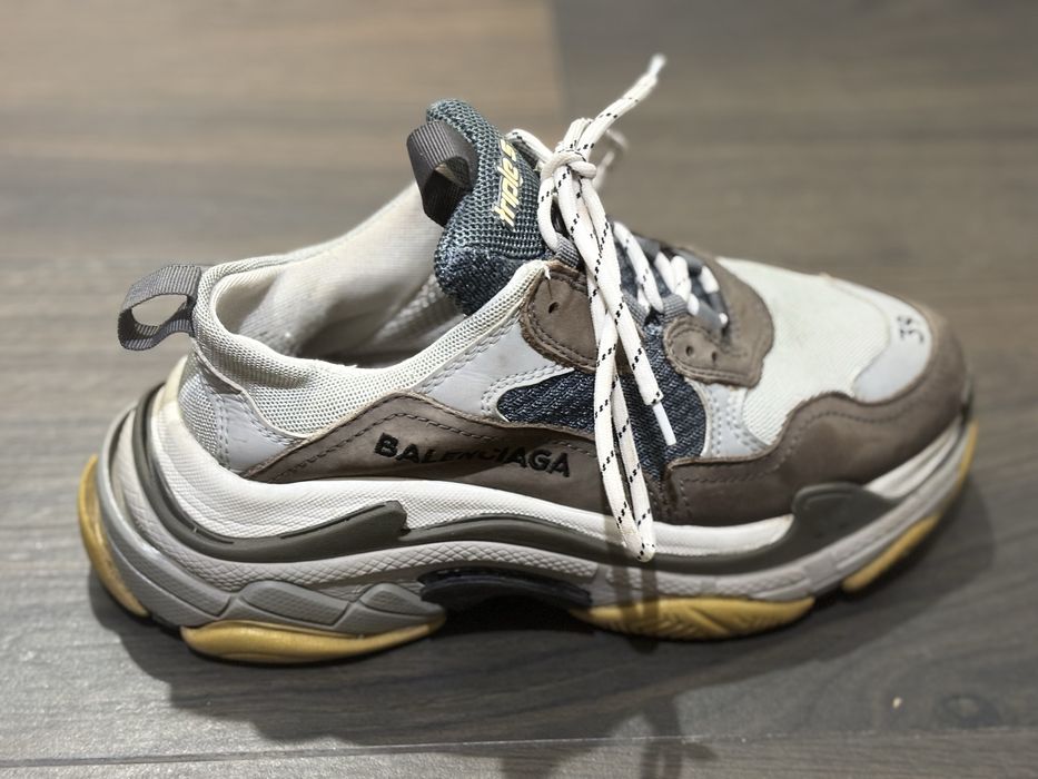 Balenciaga Grey Nubuck Leather and Mesh Triple S Low Top Sneakers