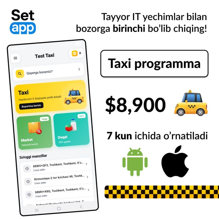 Taxi programma, taxi dastur, taksi ilova, taxi ilova (+ marketpleys)