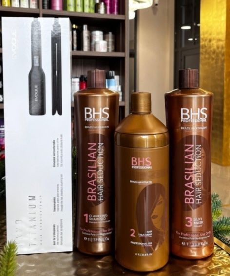 Профессианальный утюжок для выпрмления + составы для кератина