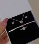 Set Pandora argint 925 cercei inel colier bratara inima roz dupe