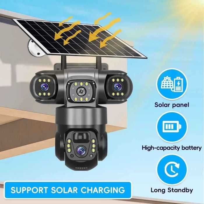 Тройна Соларна Камера  4G 12 MP Външна Безжична Wifi CCTV V380pro