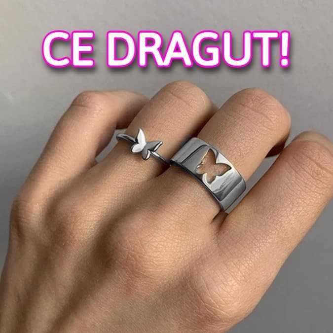Set de 2 inele cu fluturaș - CADOU PERFECT SI IEFTIN