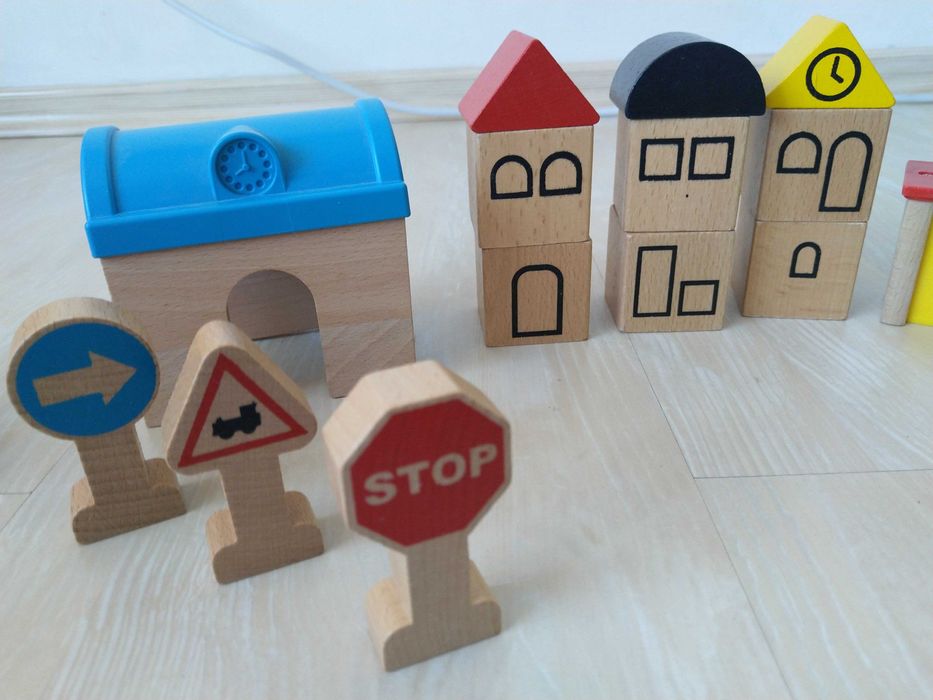 Macazuri, poduri, piese lemn circuit cale ferată, 25 bucăți