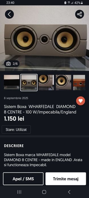 Wharfedale Diamond 10.CM , 90 dB / 1 W / 1 m , proveniență Anglia.