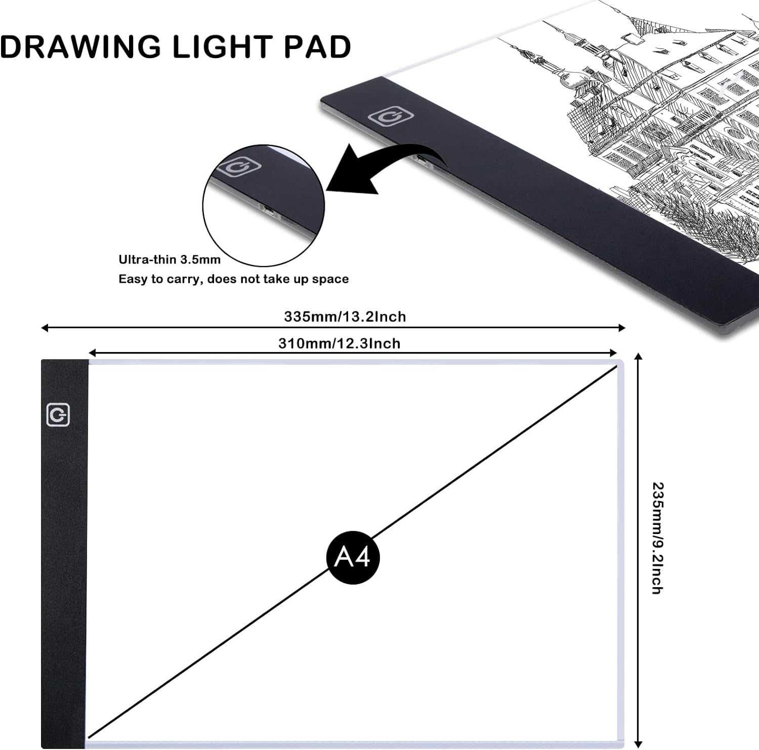 Coolzon LED светлинна дъска за копиране и очертаване, A4