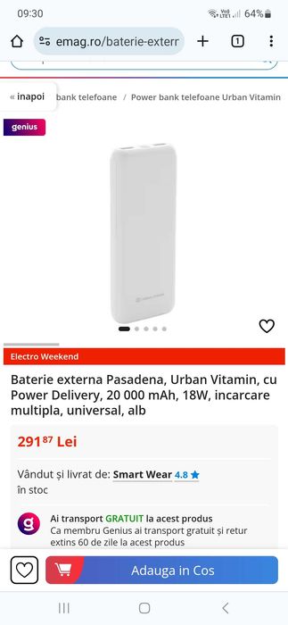 Baterie externa sigilata  Pasadena Urban Vitamin pret 210lei.