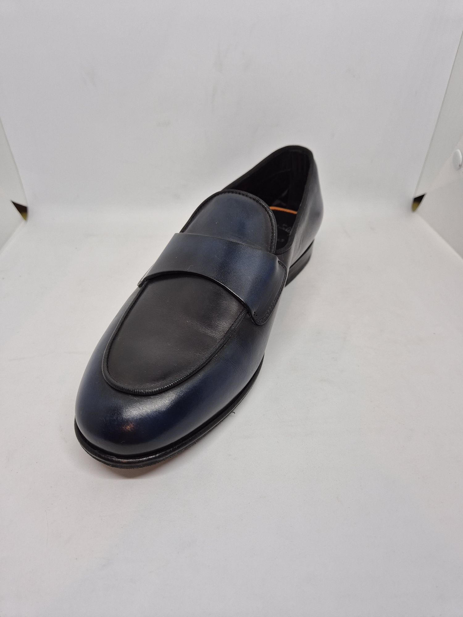 Santoni Navy Patina Leather Penny Loafer, UK 6/ EU 40,5