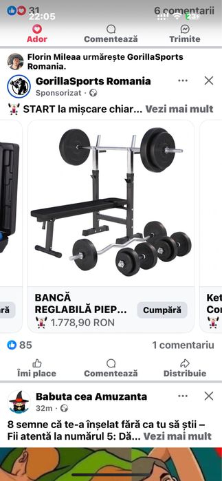 Pachet sala pt. Acasa 100 kg+Banca, nou Germani, pret 1300 lei