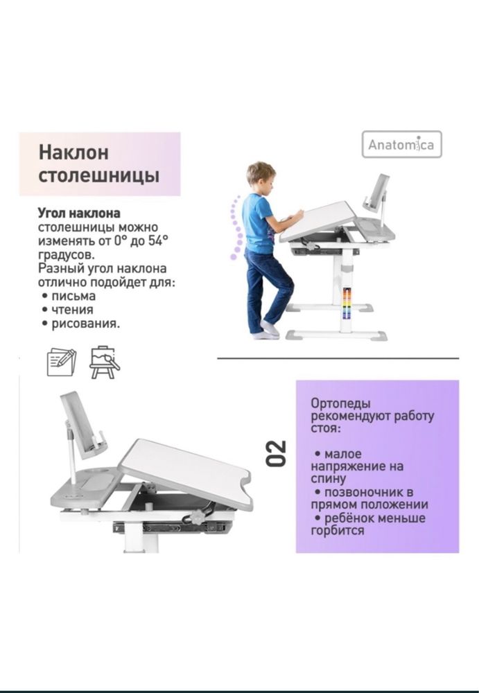 Растущая парта anatomica с настольной лампой