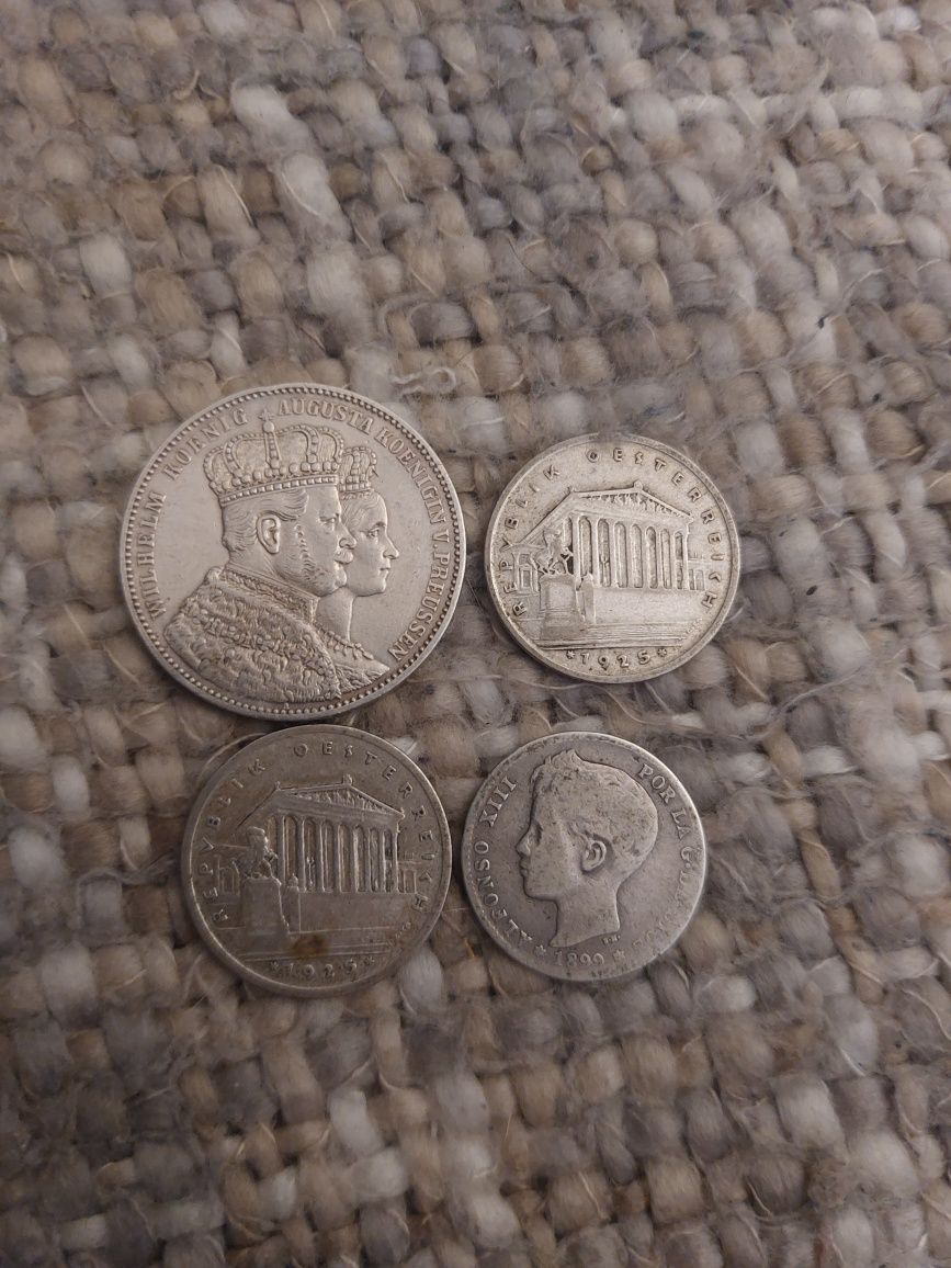 Monede vechi din argint europene 1861-1925 - 4 piese