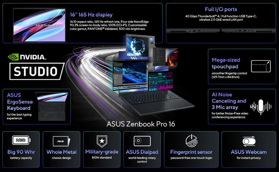 ASUS Zenbook Pro 16" 2.5K 165Hz i7-12650H 32GB nVidia RTX3070Ti 1TB
