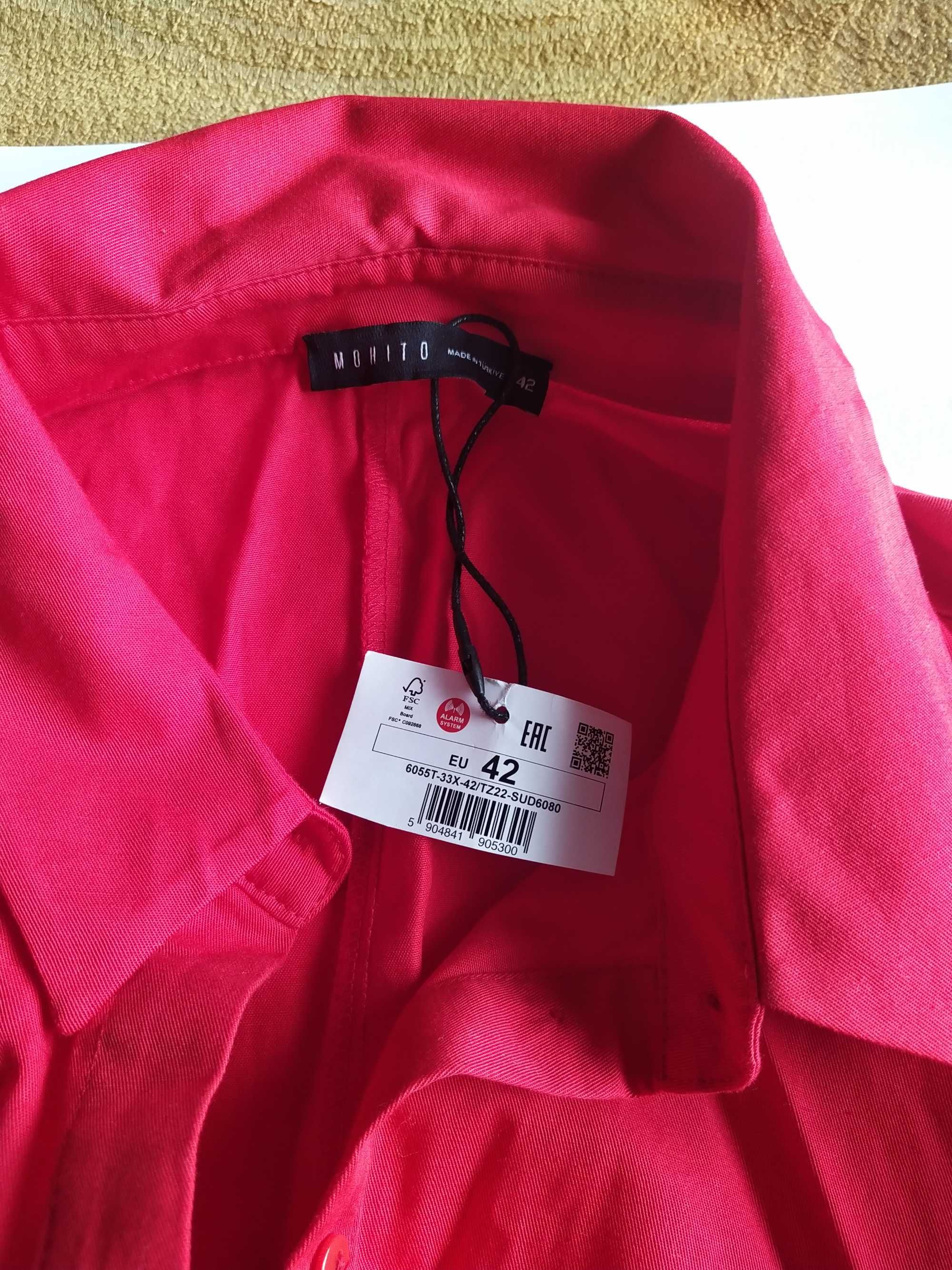 Рокля-риза с дълъг ръкав в червен цвят