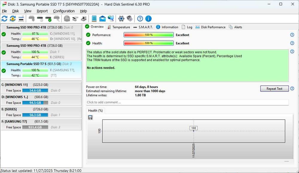 SSD Extern Samsung T7 Shield, 1TB, Beige, Health 100% (in garantie)