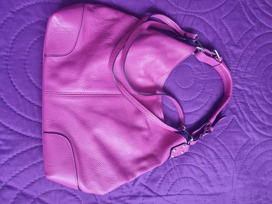 Geanta dama piele naturala fuchsia
