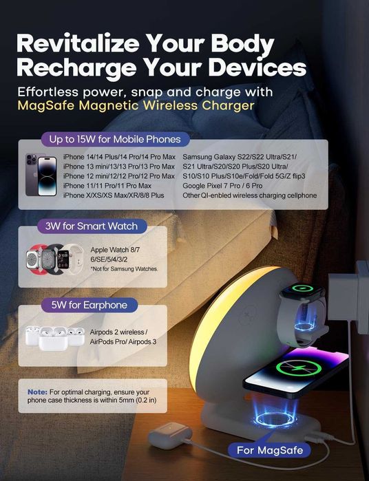 Dekala veioza RGB + ceas + incarcator wireless telefon si ceas Apple