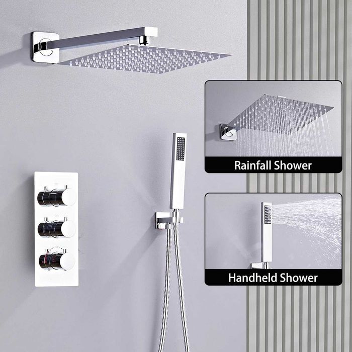 Baterie Incastrata+ termostat+ dus 30cm Black/Crom,REDUS de la 1250RON